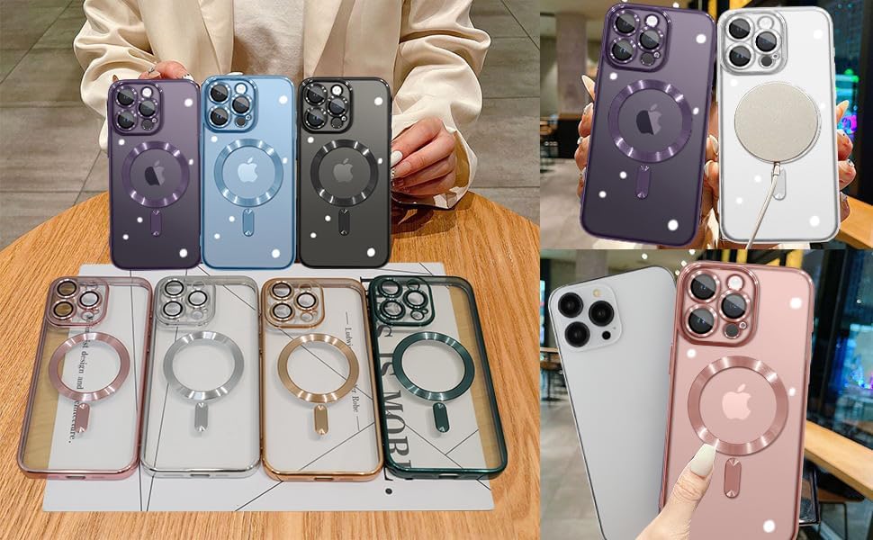 Funda para iPhone 15 Pro Max compatible con MagSafe Funda completa de protección de lente de cámara transparente para mujeres y hombres, magnética,