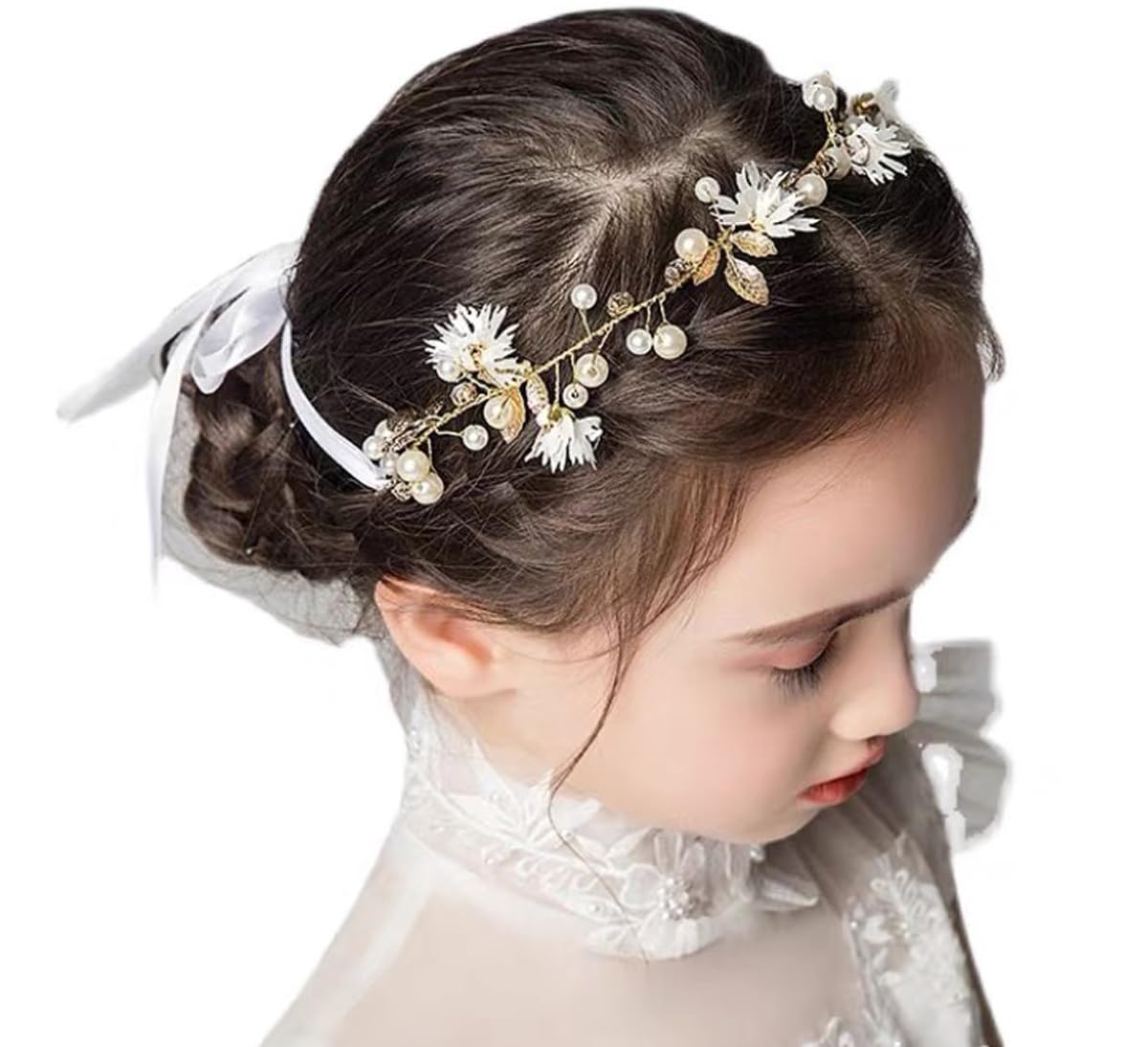 YoralCrea Diadema para niña de flores, diadema de cristal de princesa, corona de flores y perlas, accesorios para el cabello para fiesta de