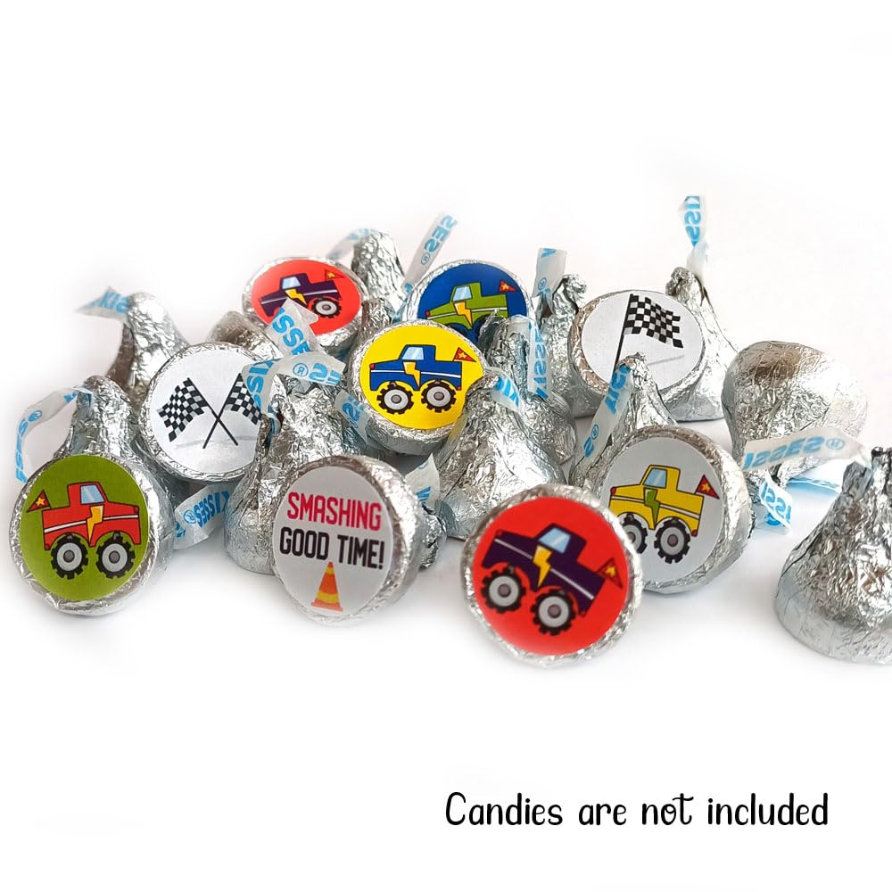 Monster Truck Labels for Hershey Kisses Chocolates by Adore By Nat – Birthday Party Candy Stickers – Set of 240
