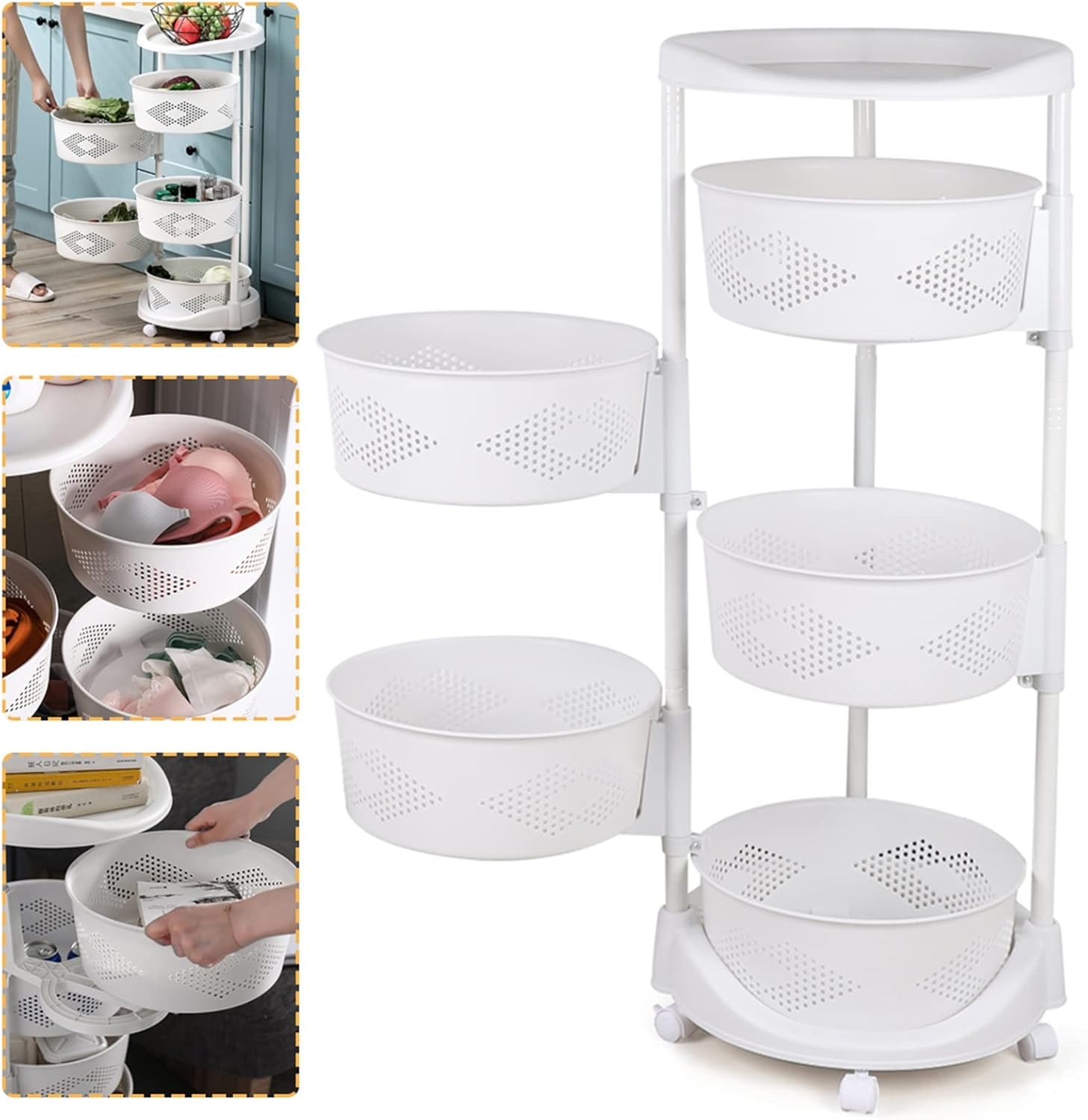 LYNICESHOP Estante de almacenamiento de 5 niveles de altura ajustable multiuso, blanco, plástico y acero al carbono