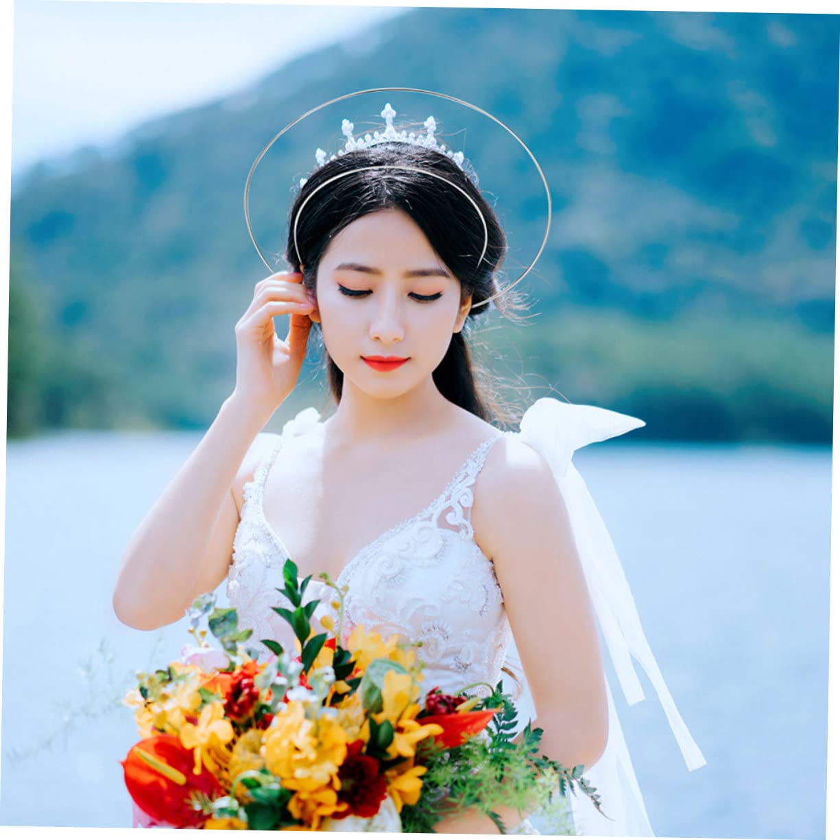 Abaodam 18 Pcs Crown Headband Bridal Headpieces for Wedding Tiara Headband Headdress Angel Goddess Headband Spike Headband Virgin Headband Hair Band