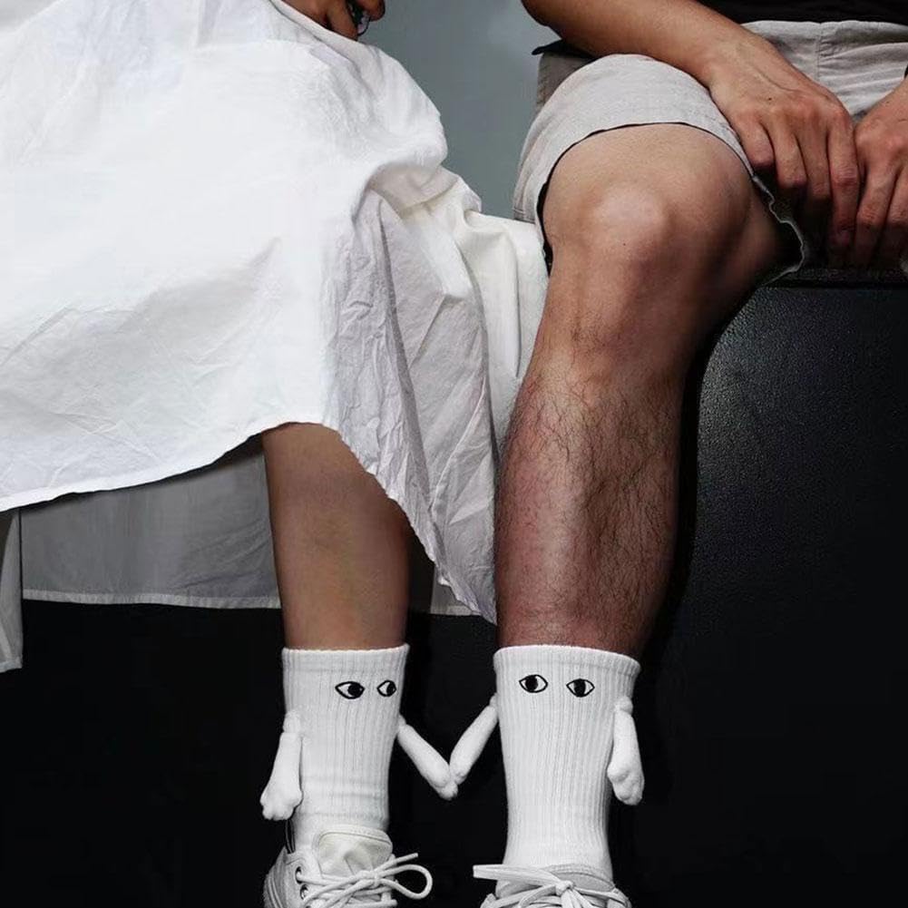 Calcetines para parejas tomados de la mano, divertidos calcetines magnéticos tridimensionales para parejas, calcetines casuales 3D de tubo medio
