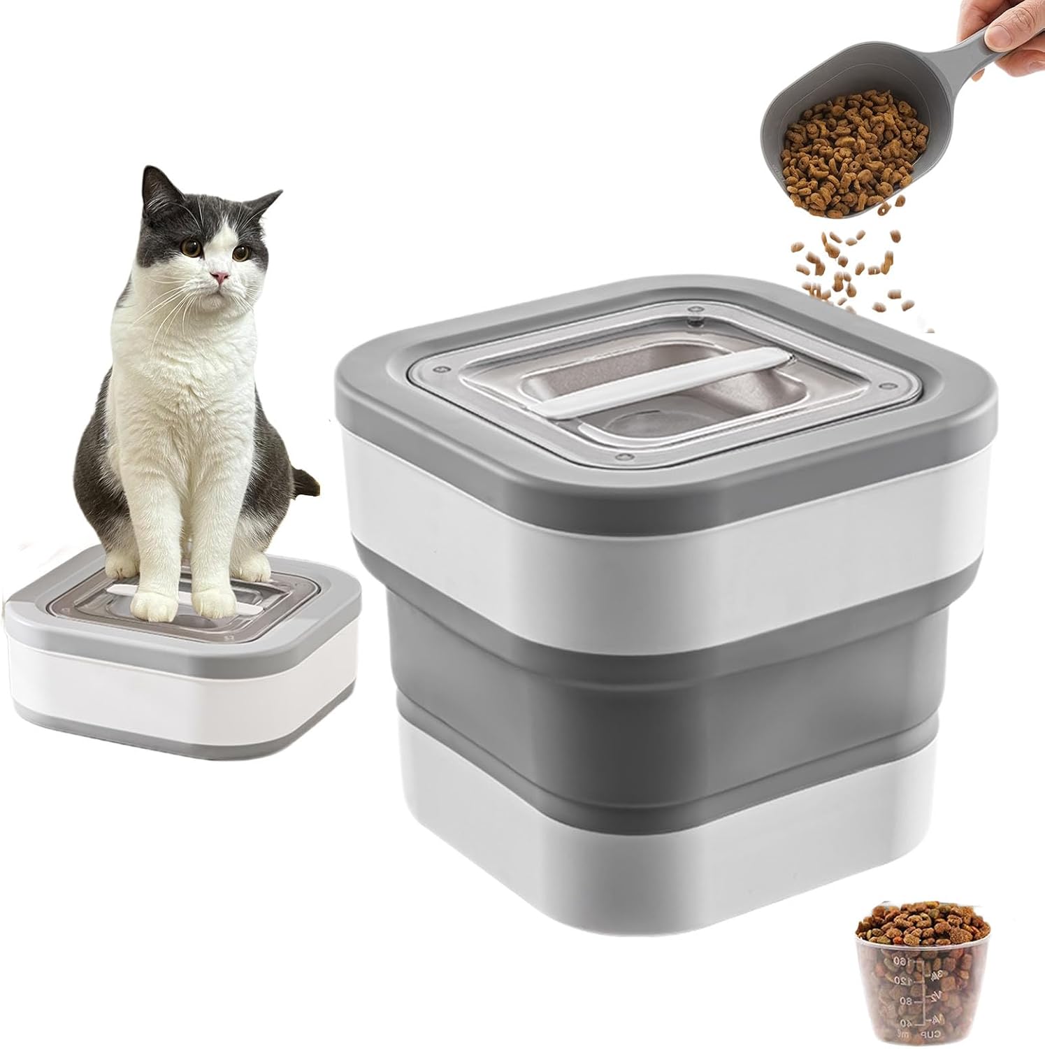 Ninodemu Contenedor plegable de almacenamiento de alimentos para perros, contenedor hermético de almacenamiento de alimentos para mascotas de 15