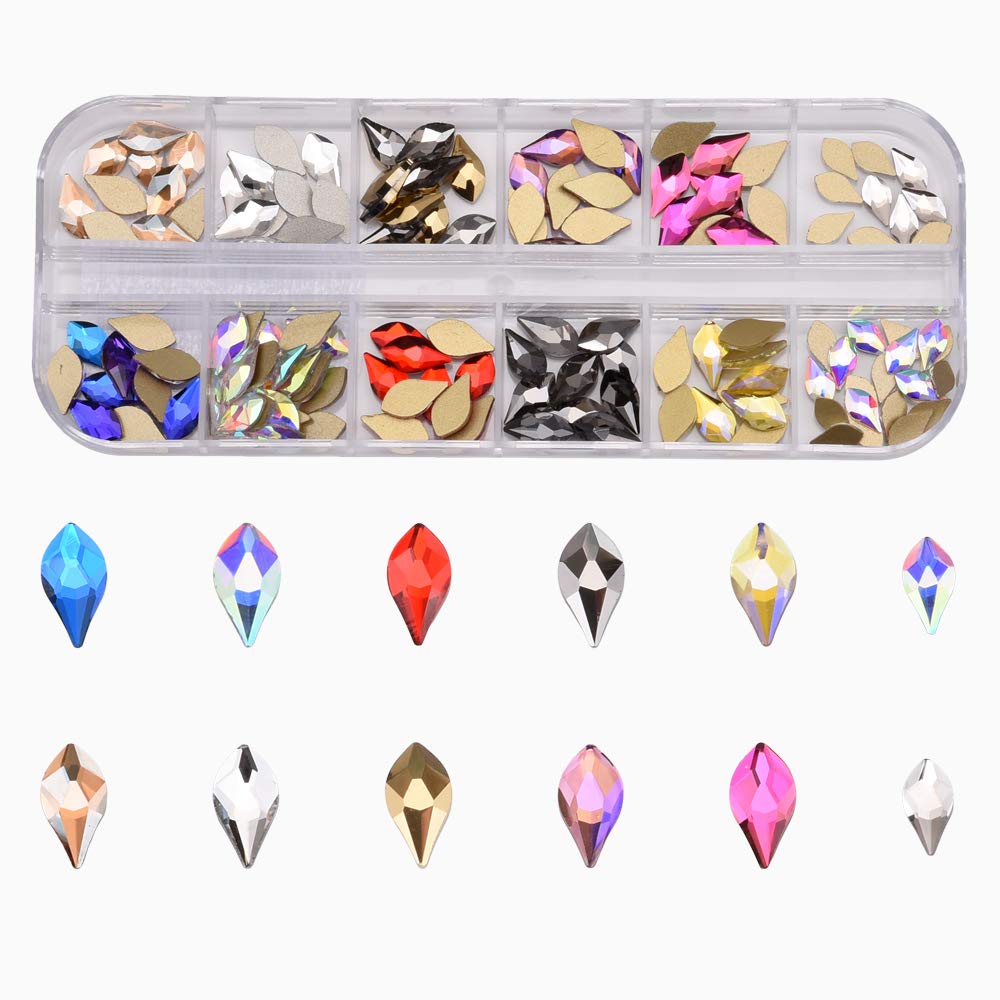 140 piezas de 10 colores, 2 tamaños, parte trasera plana, forma de llama, diamantes de imitación de cristal para uñas, decoración de joyas, conjunto