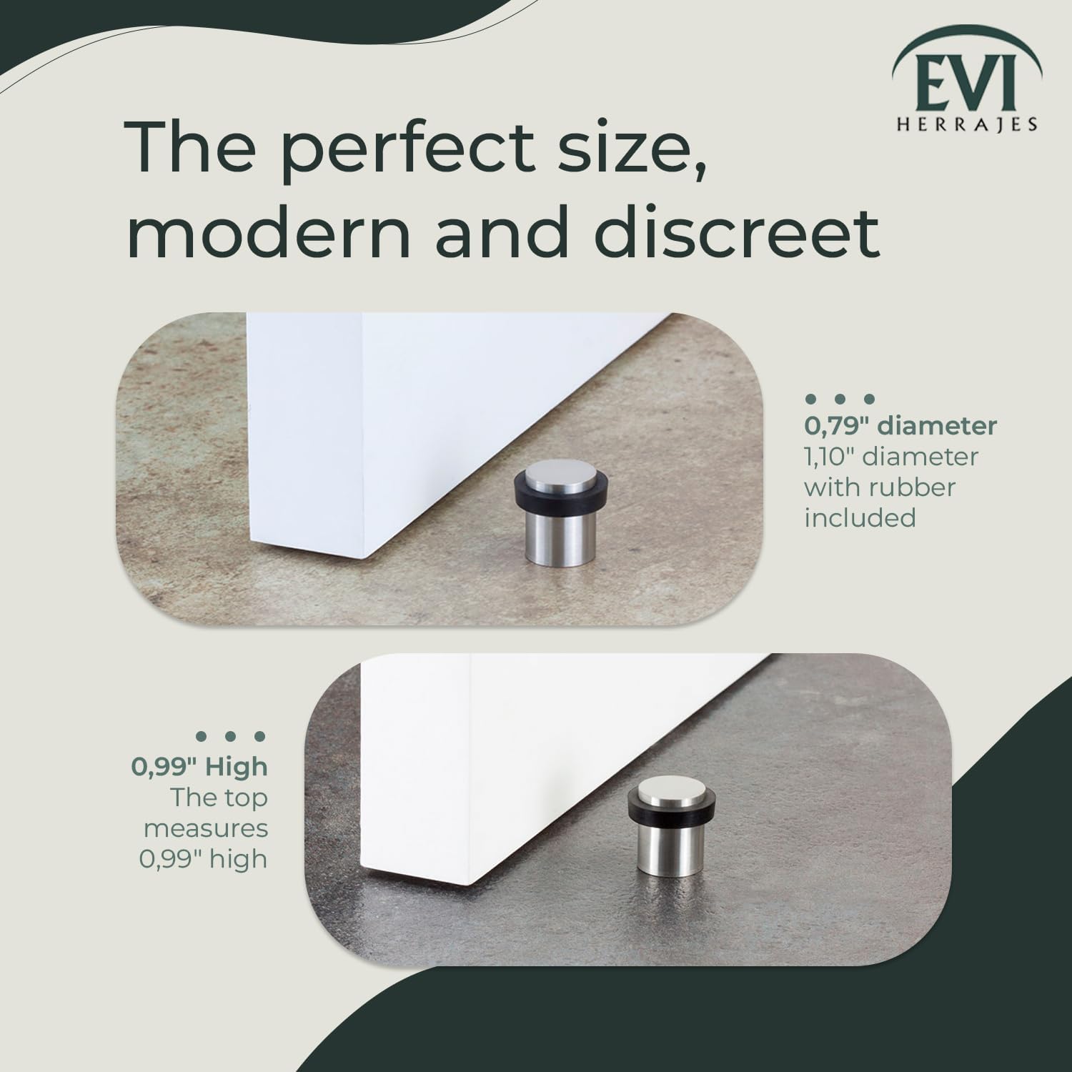 Evi Herrajes  Tope de puerta de acero inoxidable  W 0,79 pulgadas h0,99 pulgadas  Alta calidad y duradero  Fijación de tornillo  Protección de