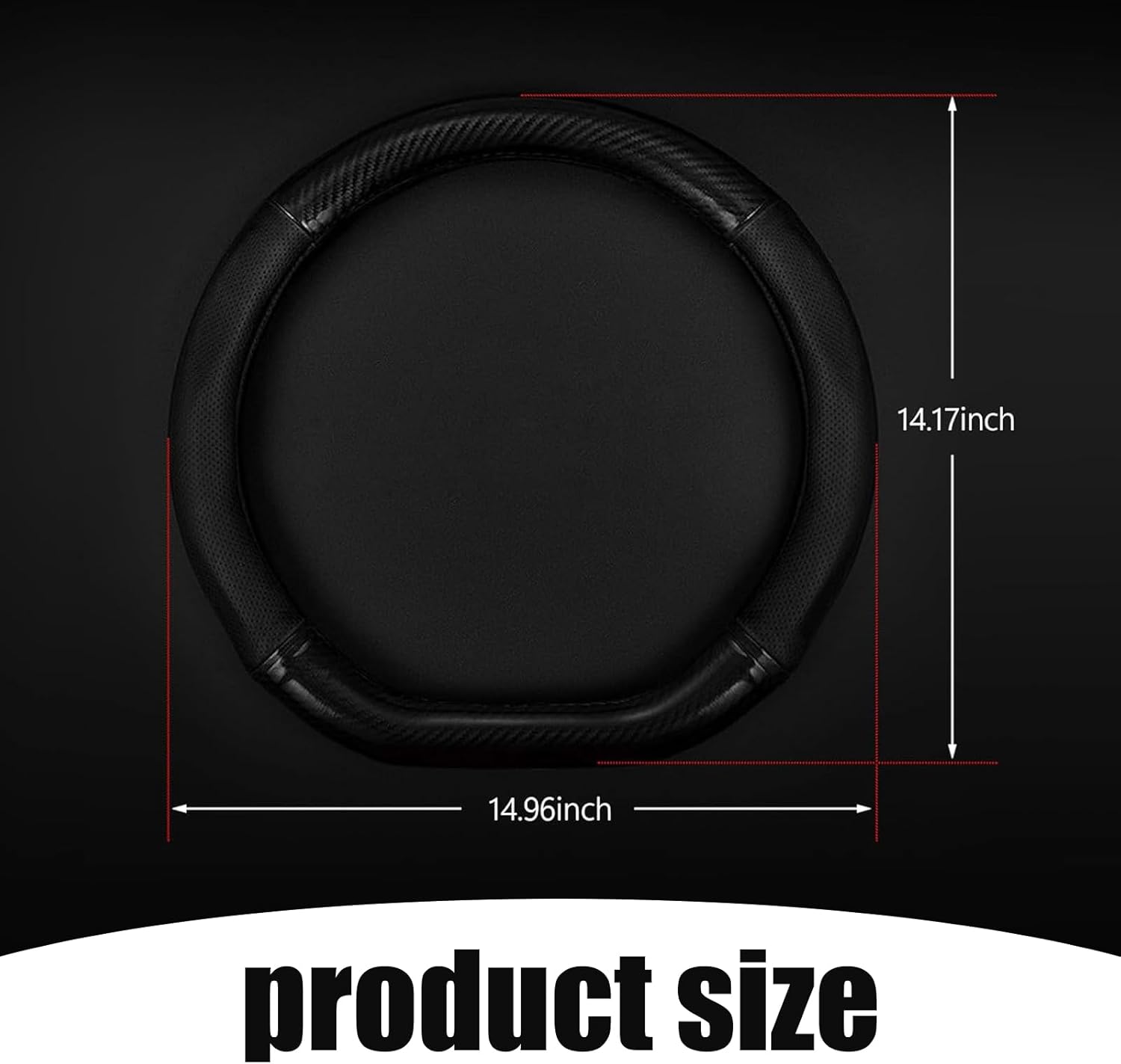 Pack-1 Car Carbon Fiber Steering Wheel Cover, 14.9″ Non-Slip Breathable Steering Wheel Cap for All Seasons, Anti-Scratch and Wear-Resistant