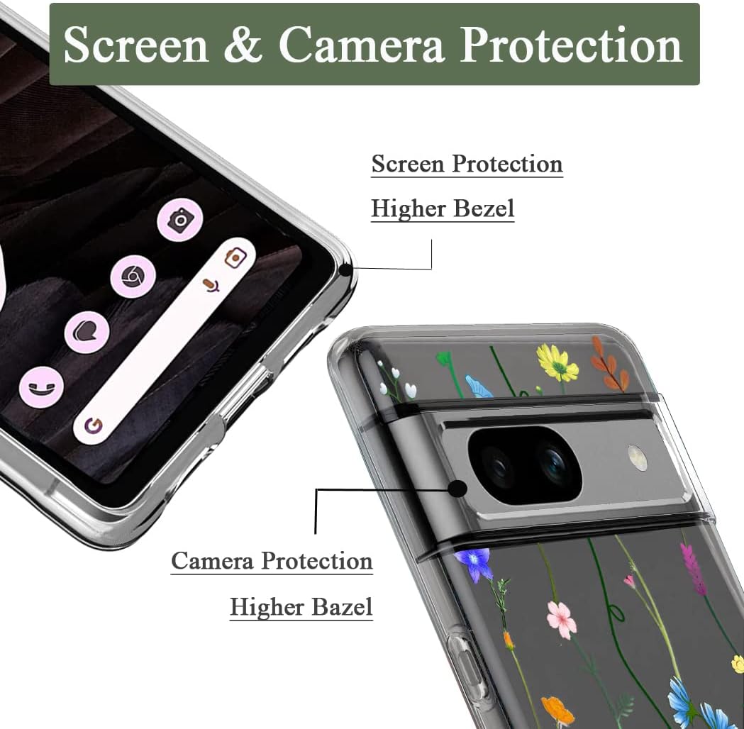 Unov Funda transparente compatible con Pixel 7a con diseño de TPU suave, absorción de golpes, diseño delgado en relieve, cubierta trasera protectora