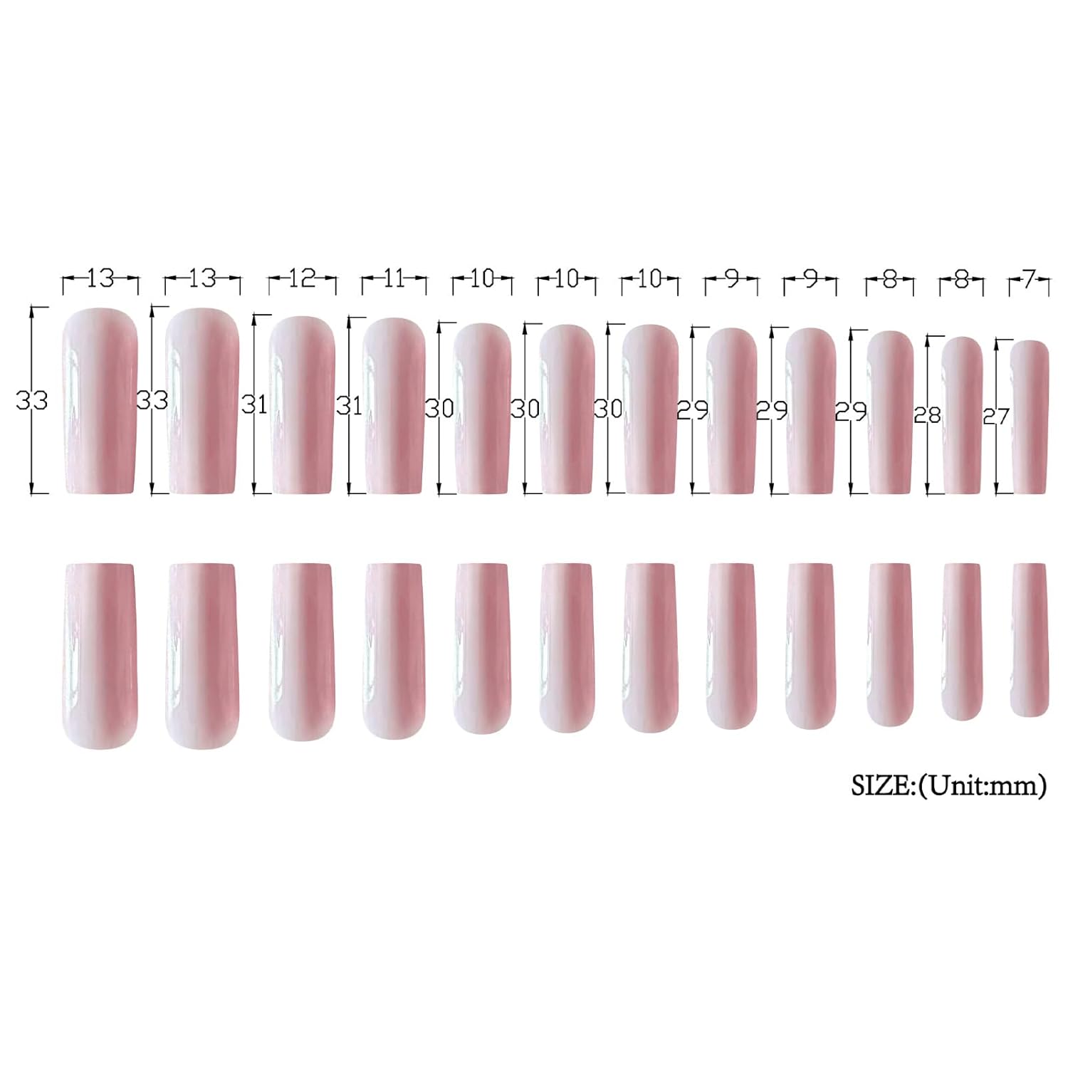 Uñas postizas a presión de color rosa, uñas postizas largas cuadradas de color sólido con diseños, uñas acrílicas extralargas reutilizables, uñas
