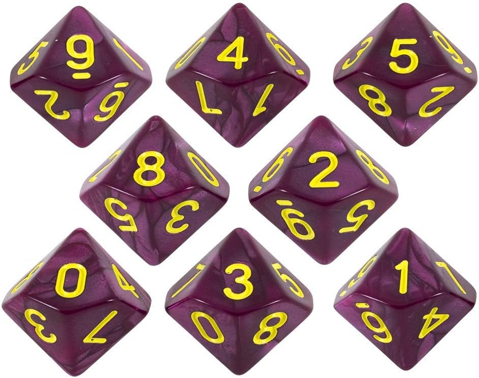 Dados de perlas granate – Juego de 8 D10 – ‘Ciruela’