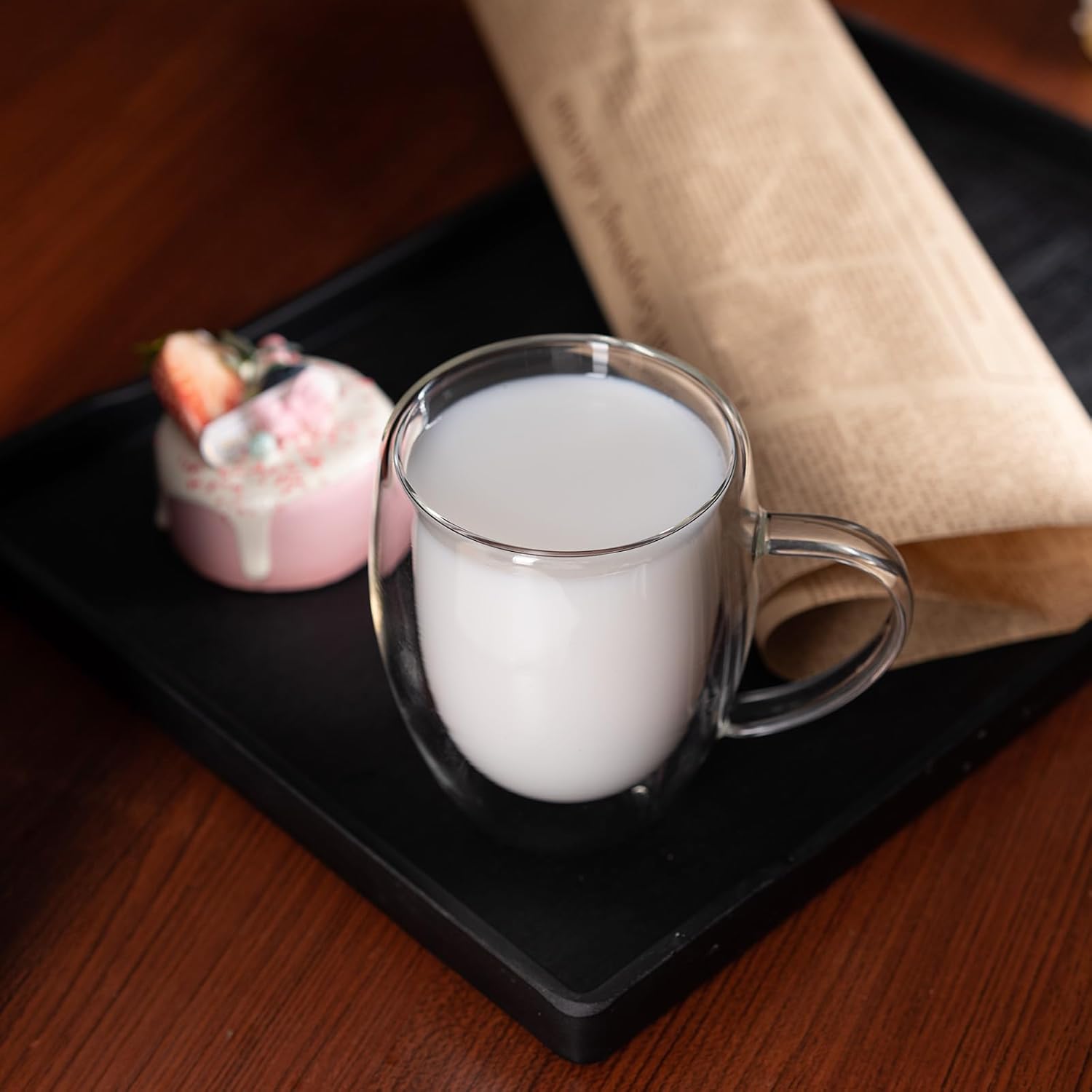 Paquete de 1 taza de café de vidrio de doble pared de 12 onzas con asa, tazas de café de capa aislada, tazas de vidrio de borosilicato transparente,
