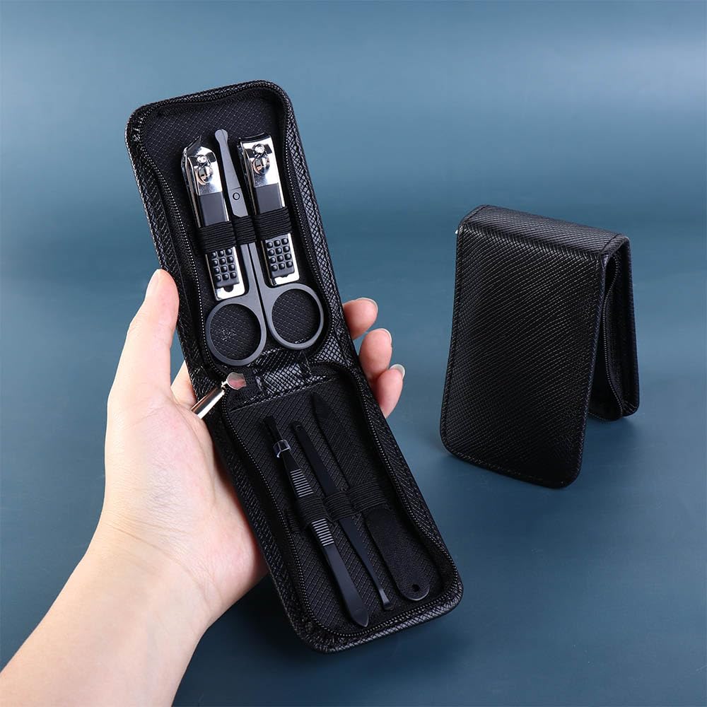 Juego de manicura de 4 piezas6 piezas, herramientas profesionales de uñas con estuche de viaje negro, bolsa con cremallera, tijeras de uñas, juego