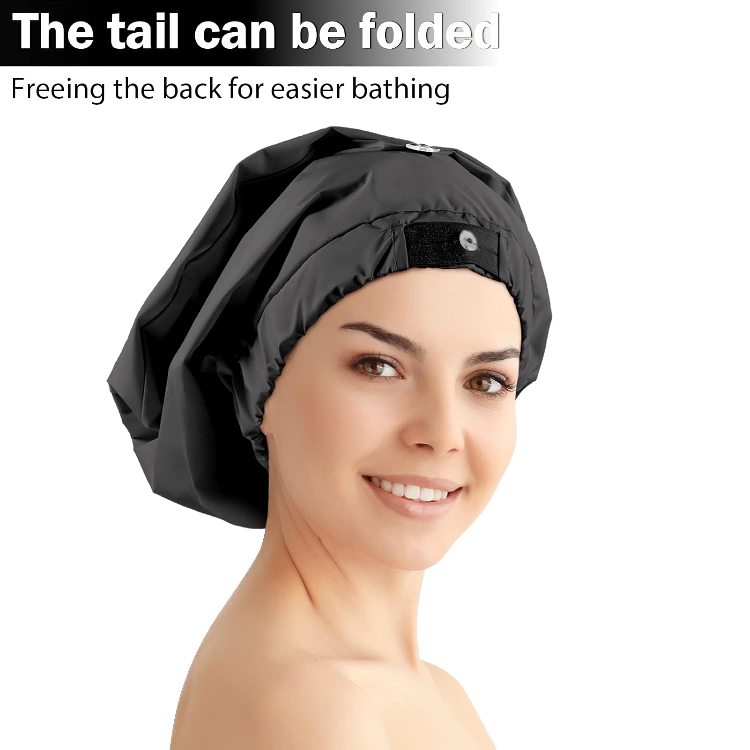 Gorro de ducha grande para mujer, gorro de ducha ajustable, gorro de ducha negro, gorro de ducha impermeable para mujeres de cabello largo (grande,