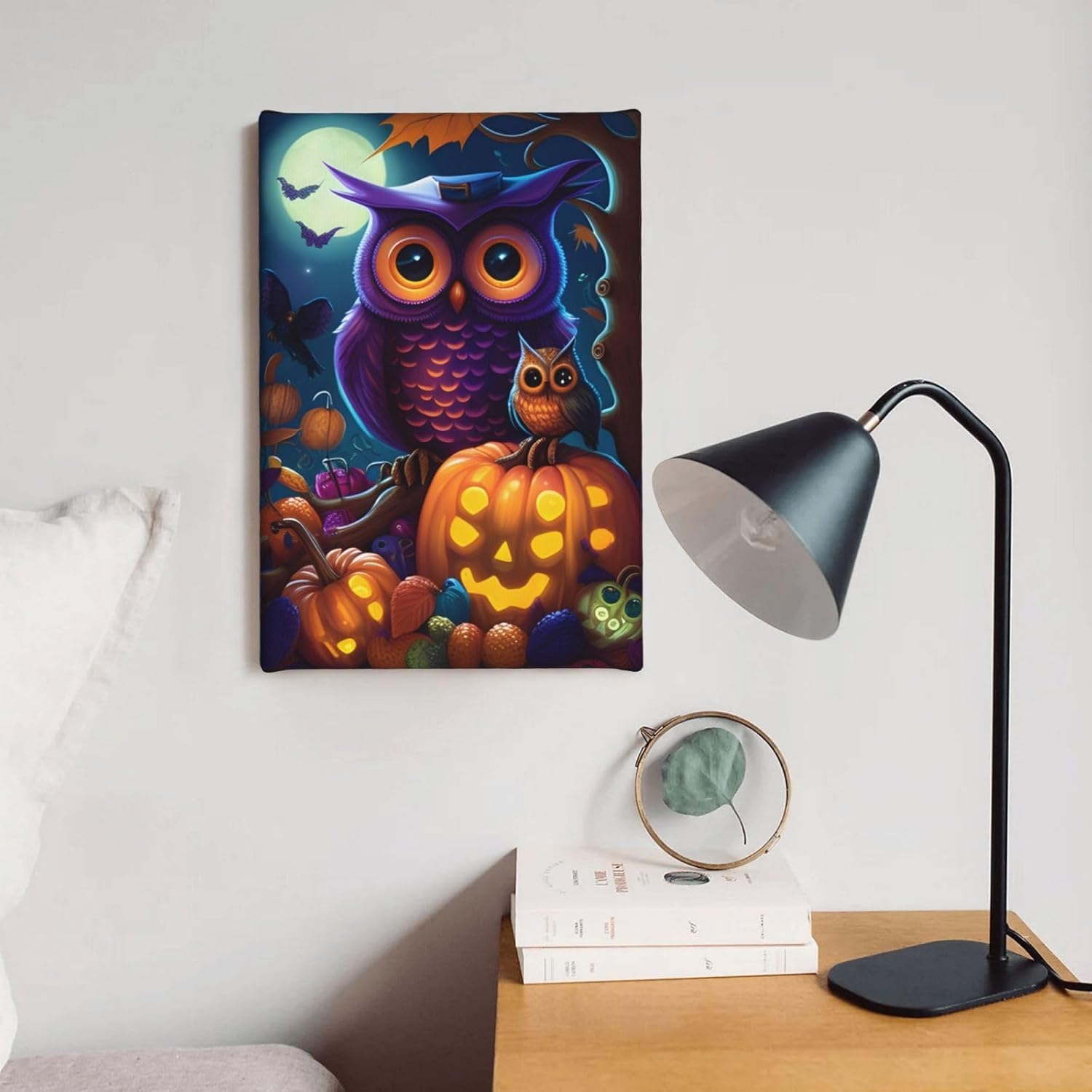 zuanart Lienzo de Halloween para pared, pintura de pared para sala de estar, dormitorio, decoración del hogar, fiesta de Halloween, búho,