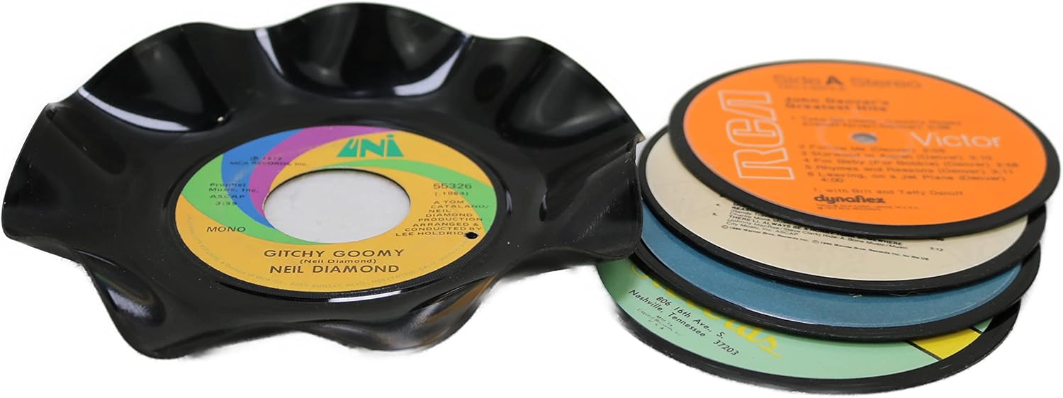 Juego de 4 posavasos de vinilo reciclado para bebidas con discos reales