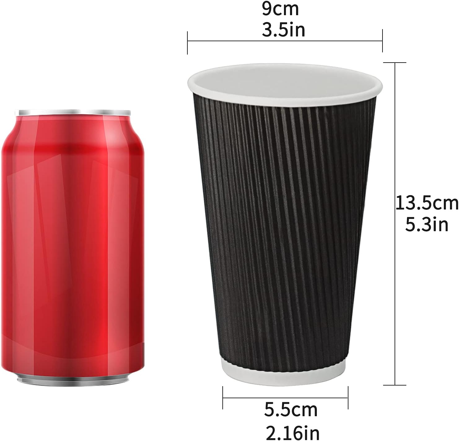 Tazas de café de papel desechables de 16 onzas con tapas, 100 unidades, tazas desechables aisladas con funda de doble pared, perfectas para bebidas