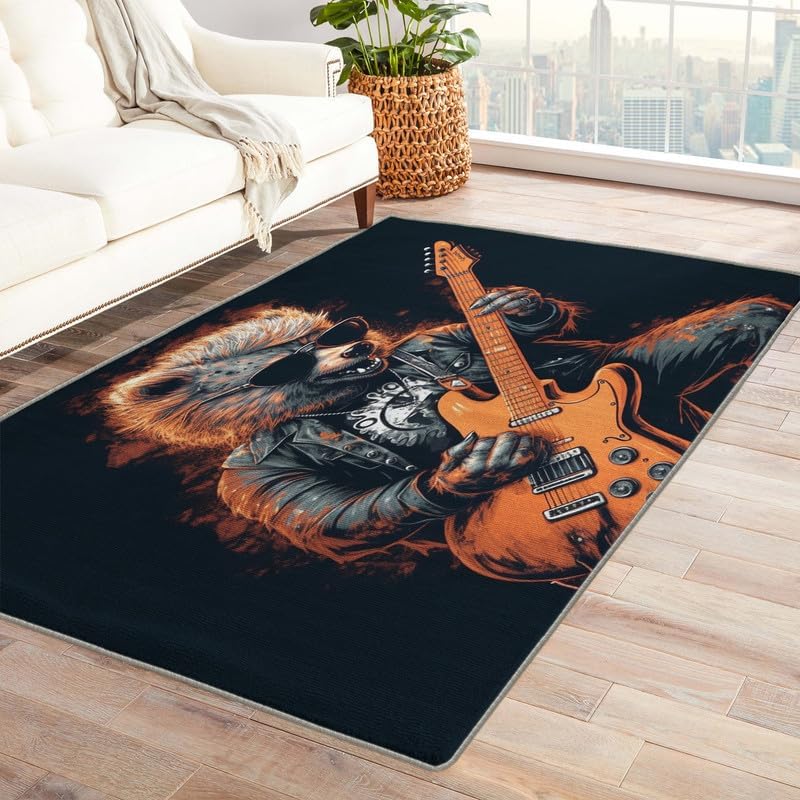 Alfombras de lobo para dormitorio, sala de estar, alfombra divertida de animales de 3 x 4, lavable, antideslizante, suave, alfombra de área de pelo