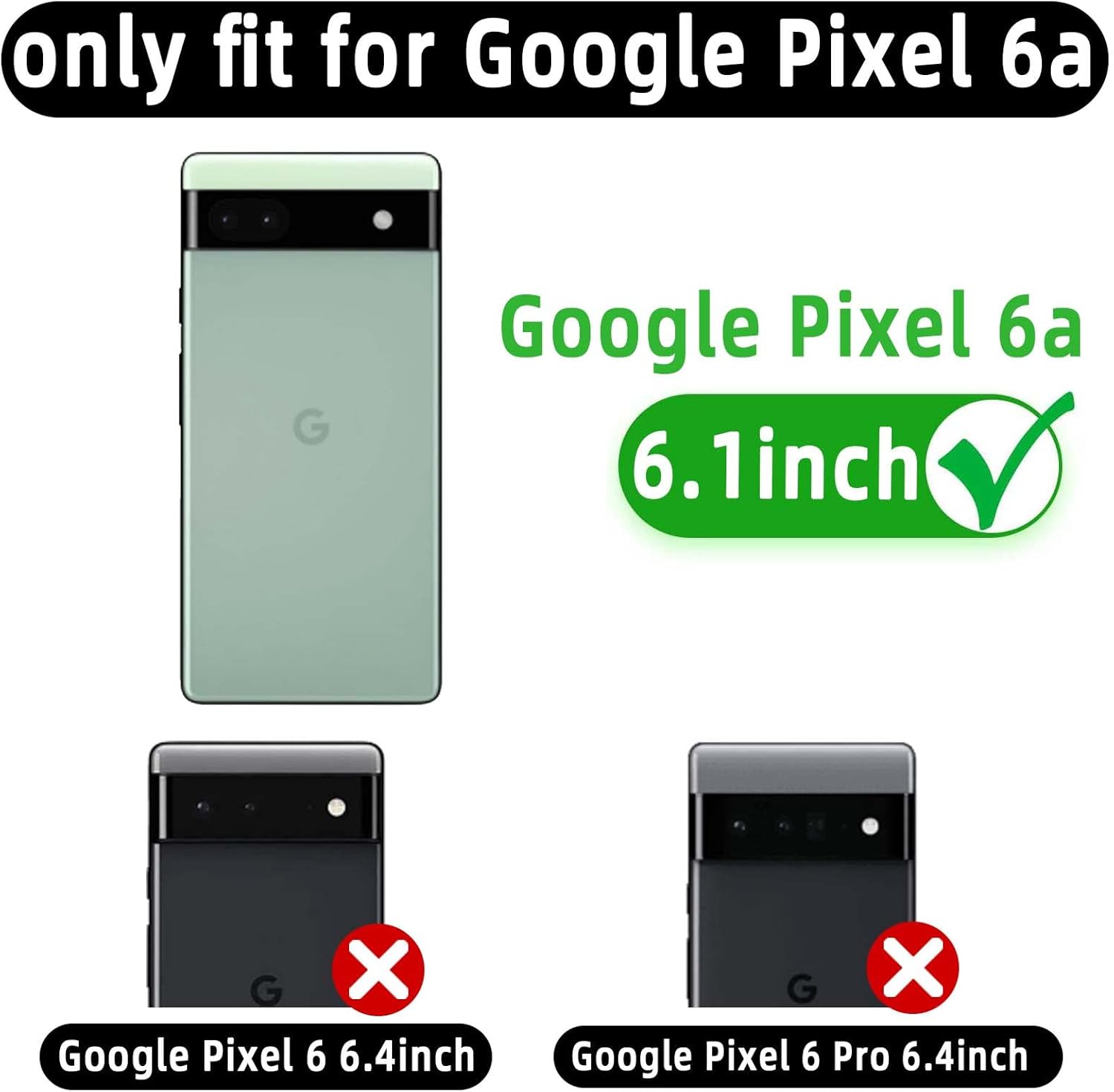 MONASAY Funda tipo cartera compatible con Google Pixel 6a, bloqueo RFID, protector de pantalla incluido, funda de piel con tarjetero y tarjetero de