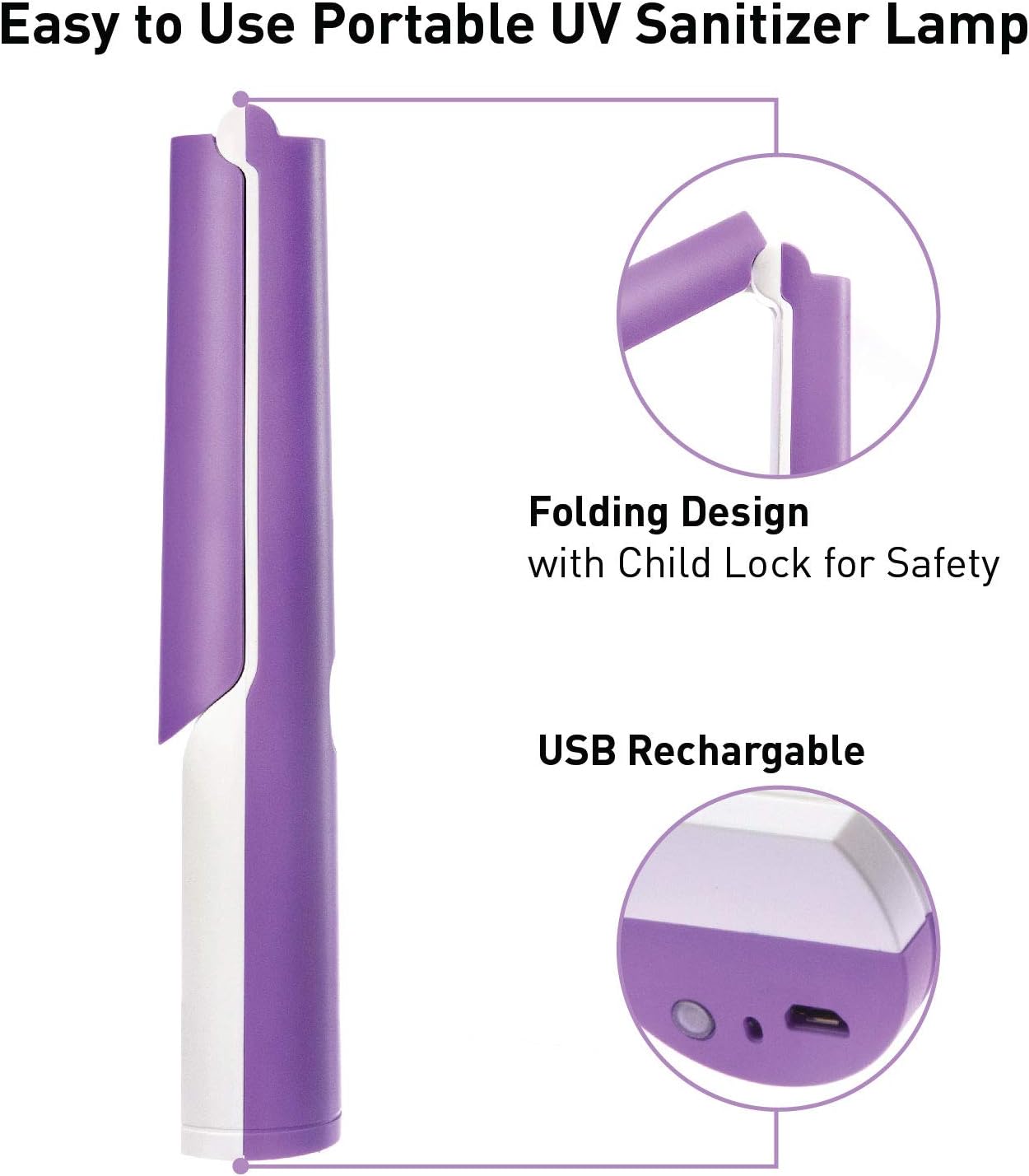 Compass Home Design Accents – Lámpara desinfectante de luz UV, portátil, esterilización LED UVC, luz desinfectante germicida con bloqueo para niños,