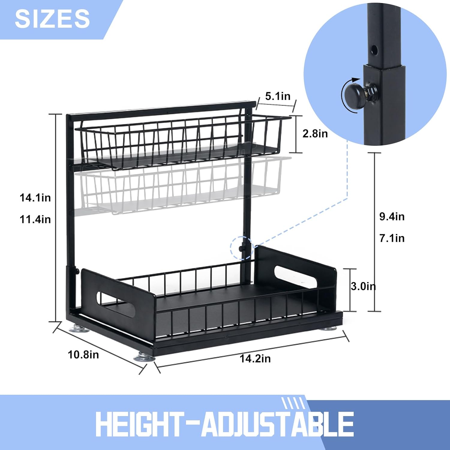 Organizadores deslizantes para debajo del fregadero de 2 niveles en forma de L, almacenamiento de espacio estrecho multiusos para cocina y baño,