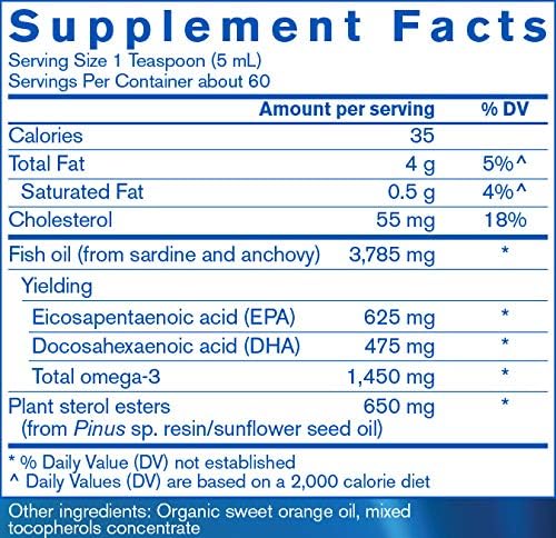 Pharmax Aceite de pescado puro Finest  con esteroles vegetales y aceite esencial de naranja para apoyar una salud cardiovascular óptima  10.1 onzas