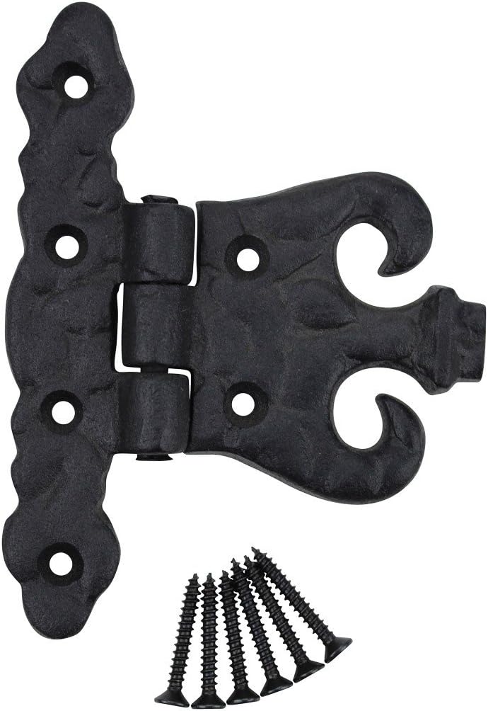 Renovators Supply Manufacturing Bisagra negra para puerta de gabinete con herrajes de 4.5 pulgadas, bisagra de montaje empotrado de hierro forjado