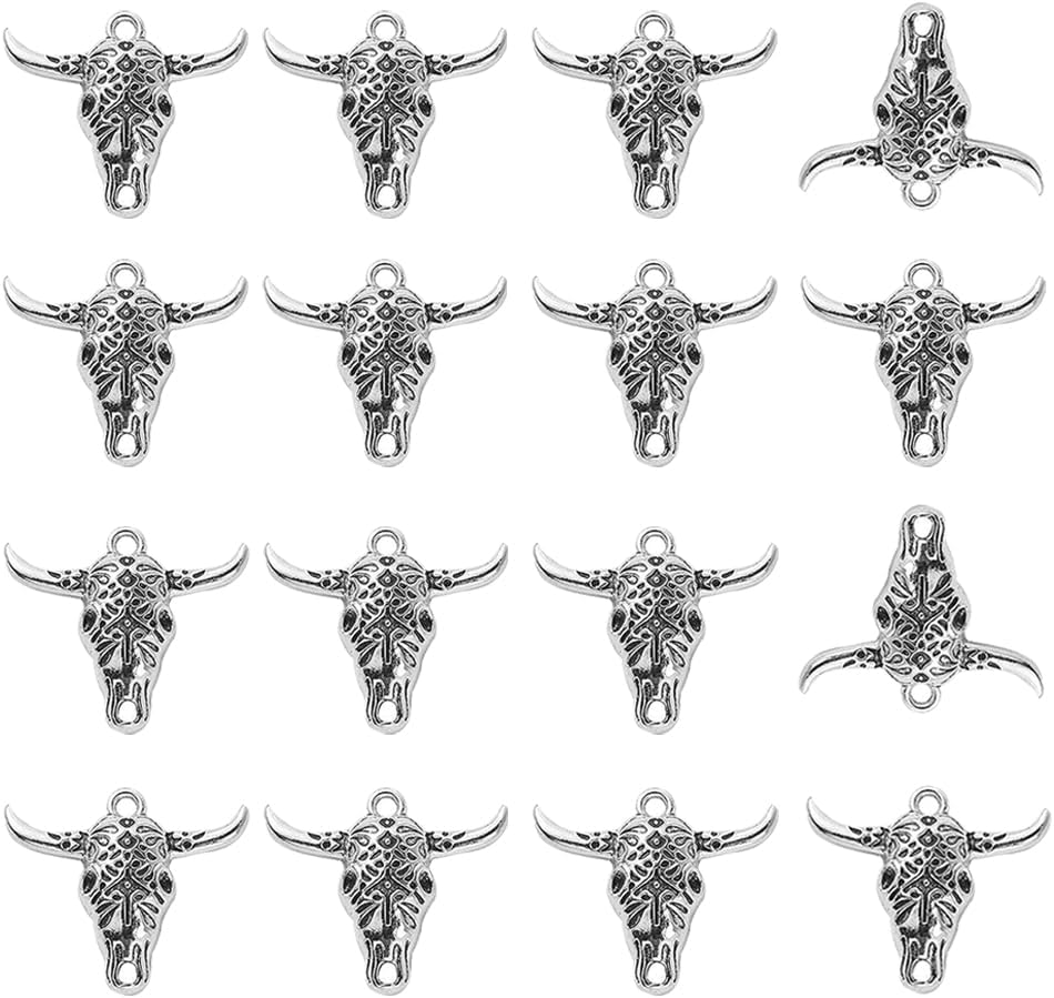 ZHLZTYYL Metal Cow Enamel Pendants Western Cowboy Charms Antique Silver Alloy Pendants Charms for Earring Necklace Bracelet Key Chain Jewelry Craft
