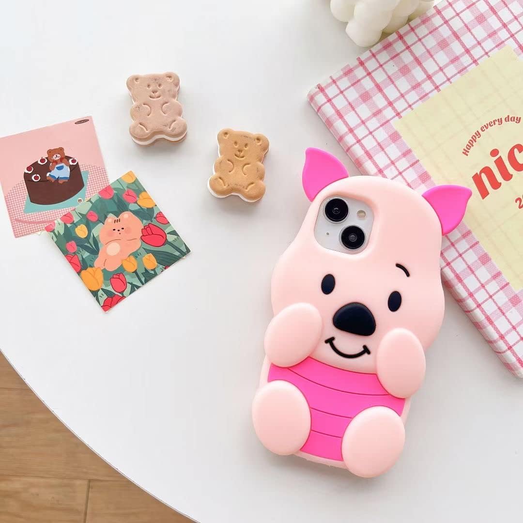 Funda de cerdo de dibujos animados, 3D lindo cerdito de goma de silicona suave, a prueba de golpes, cubierta trasera de gel protectora para niños y