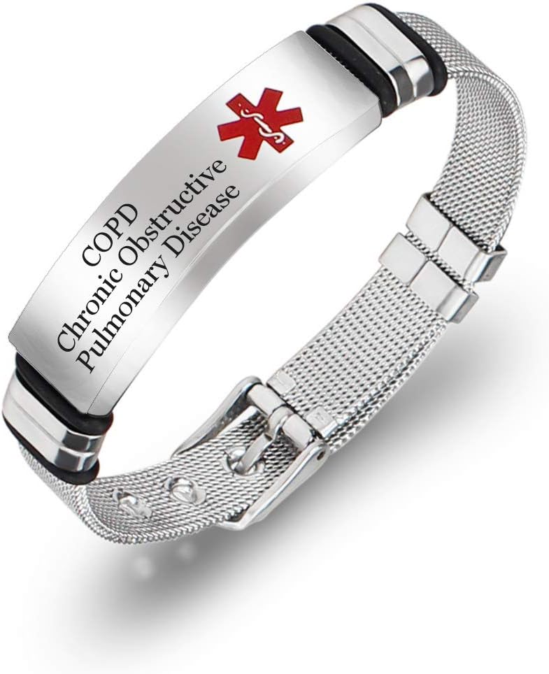 Pulsera de concientización de enfermedades de alerta médica de acero inoxidable con grabado personalizado gratuito para mujeres y hombres, pulsera