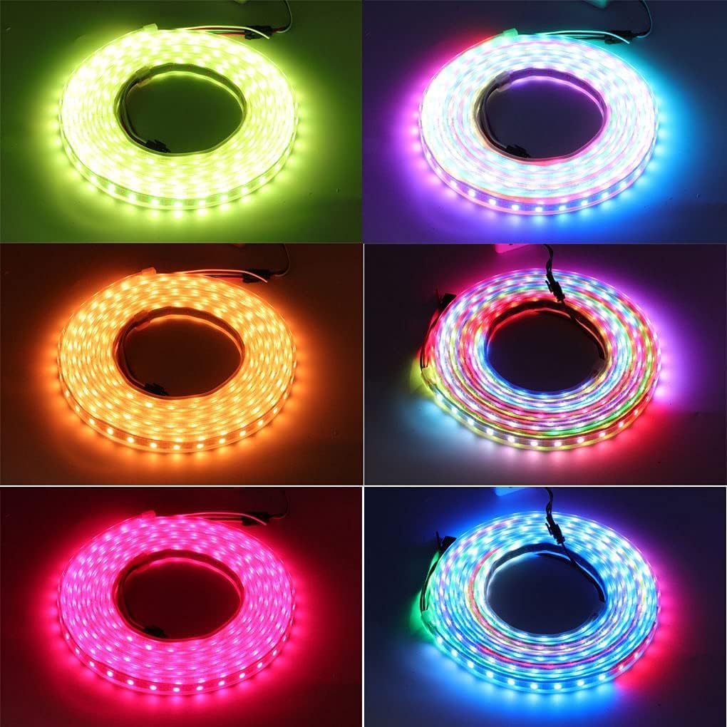 WS2812B Tira de LED RGB direccionable individualmente de 16.4 pies 5050SMD Smart Flexible Dream a todo color 60Pixelsm Luz PCB negra IP67