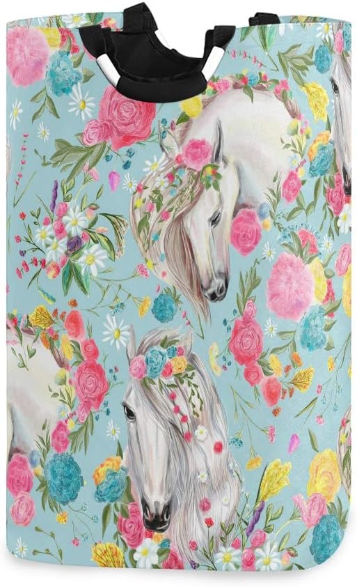 senya Cesta grande de almacenamiento plegable, organizador para ropa sucia, para guardería, juguetes, caballo y flores