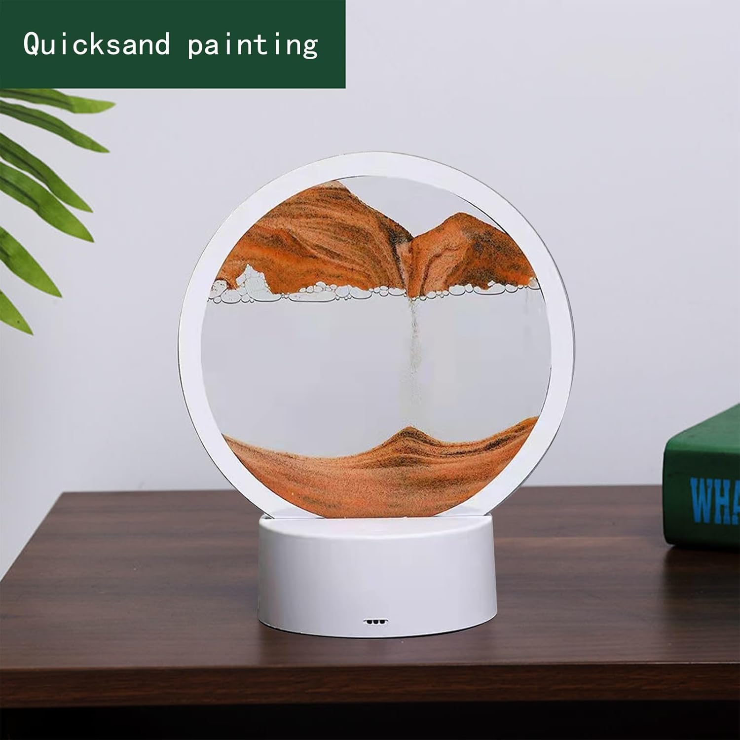 Lámpara de mesa USB de arena movediza de 0.5 fl oz, lámpara de mesa tridimensional de pintura de arena, luz ambiental decorativa de reloj de arena