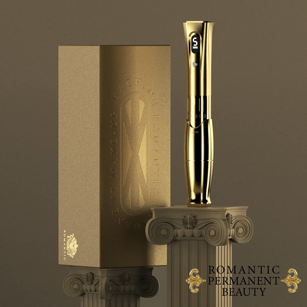QUELLE Máquina de maquillaje permanente Microblading Pen Máquina de cejas Trazo ajustable con 2 piezas de batería (dorado) QL-M2-E34-6-US