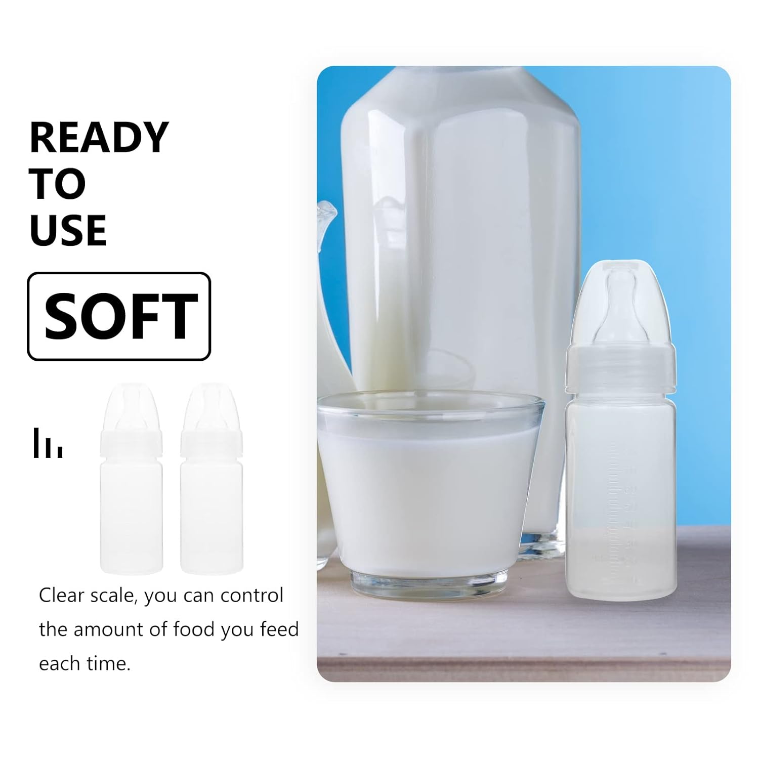 DOITOOL 15 botellas de leche desechables para recién nacidos, botellas de leche flexibles, botellas clásicas de cuello transparente (blanco)