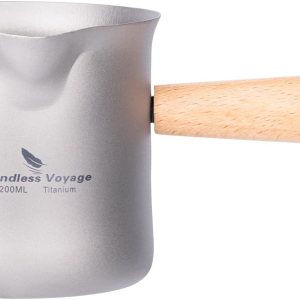 iBasingo Juego de té de titanio de 6.8 fl oz de una sola capa con mango de madera al aire libre portátil ligero para acampar senderismo café iBasingo Juego de té de titanio de 6.8 fl oz de una sola capa con mango de madera al aire libre portátil ligero para acampar senderismo café