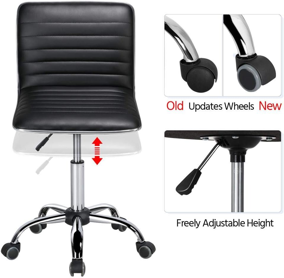 Yaheetech Sillas ejecutivas de piel sintética con respaldo bajo, silla giratoria de oficina con ruedas, color negro