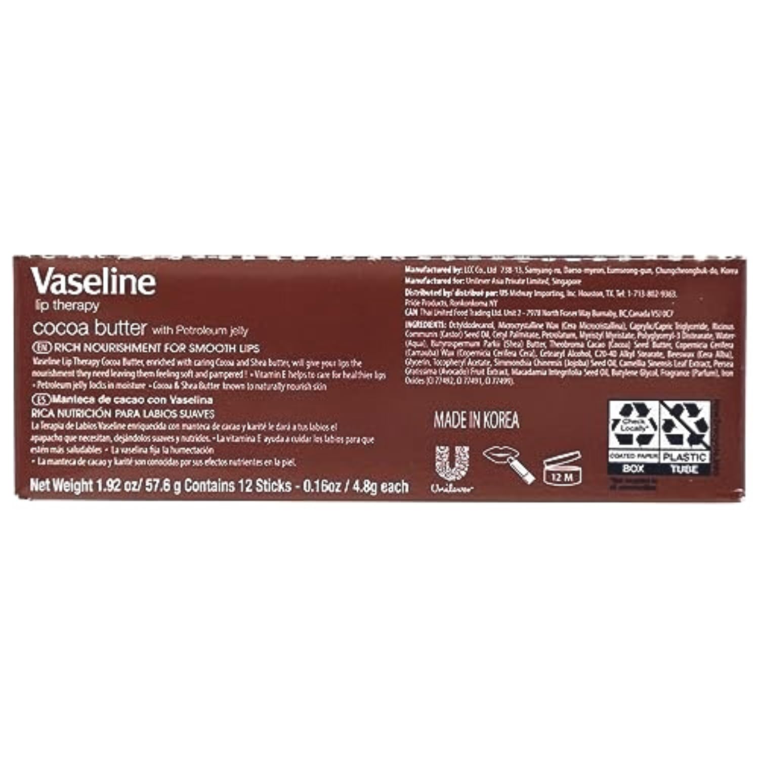 Vaseline Lip wo Backer Card Cocoa – Caja de 12 unidades