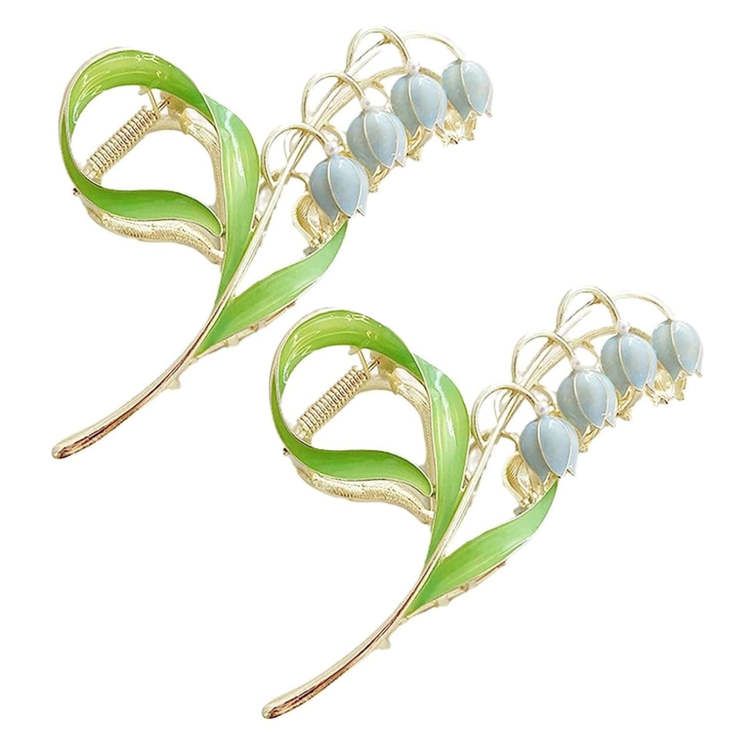 2 pinzas para el cabello con diseño de flores de lirio del valle, pinzas para el cabello de orquídea mandíbula de lirio, horquilla de metal con
