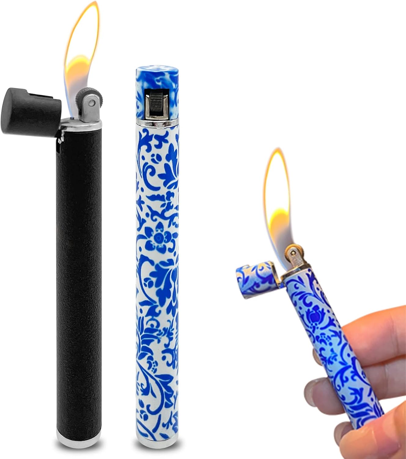 Encendedor de antorcha de 2 piezas, mini tira cilíndrica recargable, encendedor de gas suave, portátil, ajustable, para cocina, interior, exterior,