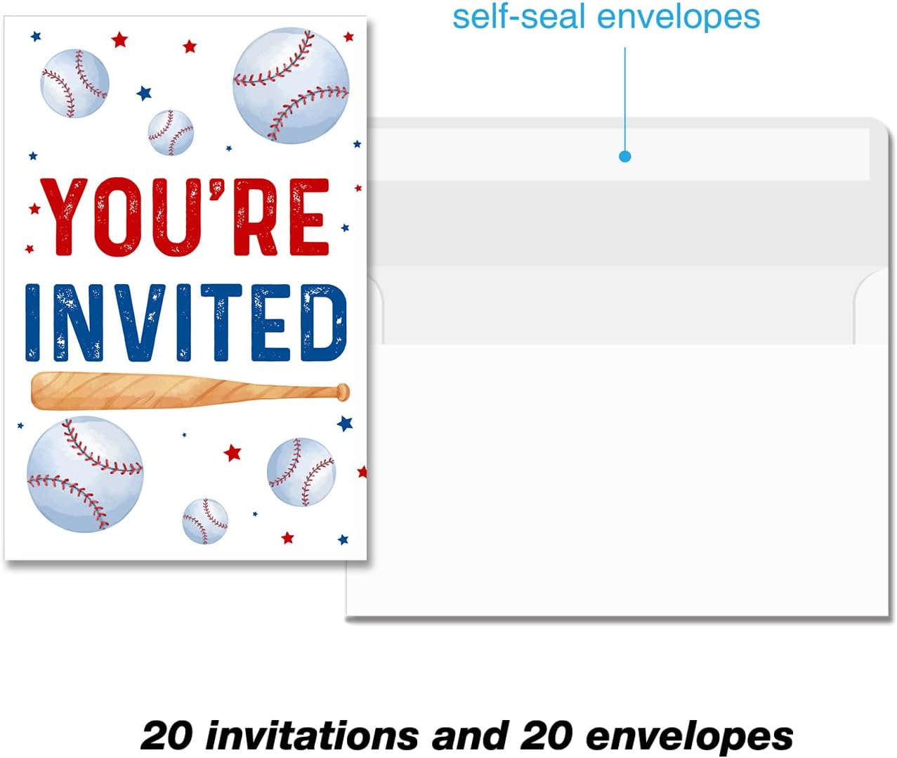 Invitaciones de béisbol para fiesta de primer cumpleaños con sobres, juego de 20 acuarelas deportivas de béisbol, invitaciones de primer cumpleaños,