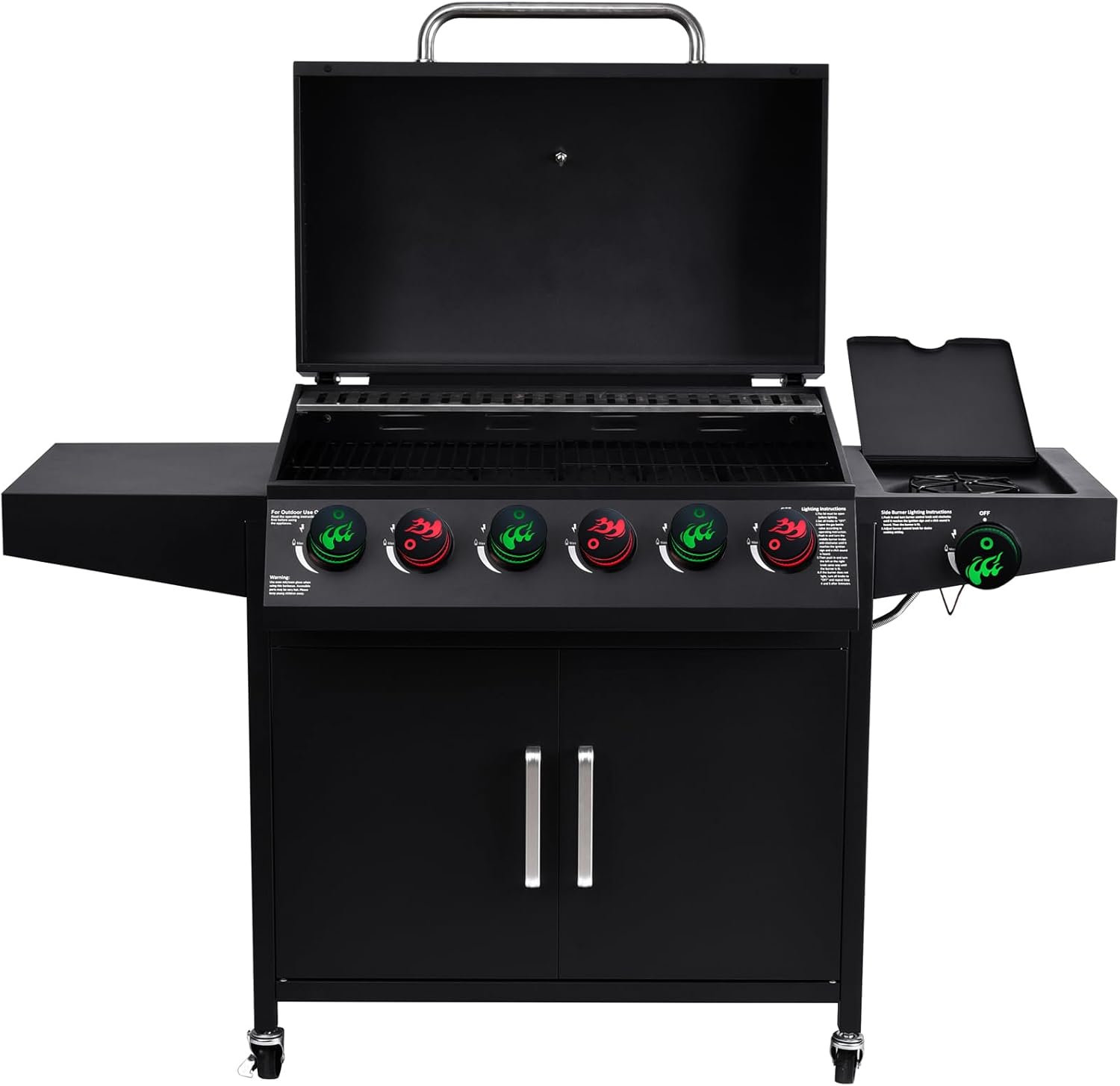 FIREACOKE Perillas de control LED para parrilla, paquete de 4 perillas de repuesto estilo llama para parrillas de gas, se adapta a vástago de