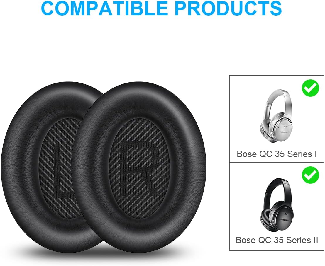 Ainiv 1 par de almohadillas de repuesto para QuietComfort 35 (QC35) y Quiet Comfort 35 II (QC35 II), auriculares de cuero suave, almohadillas de