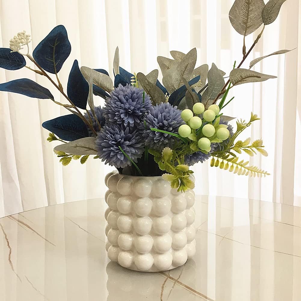Anding Jarrón blanco. Flores. Jarrón de cerámica blanca para decoración del hogar. Jarrón de hierba de las pampas. Florero bohemio. Jarrón moderno.