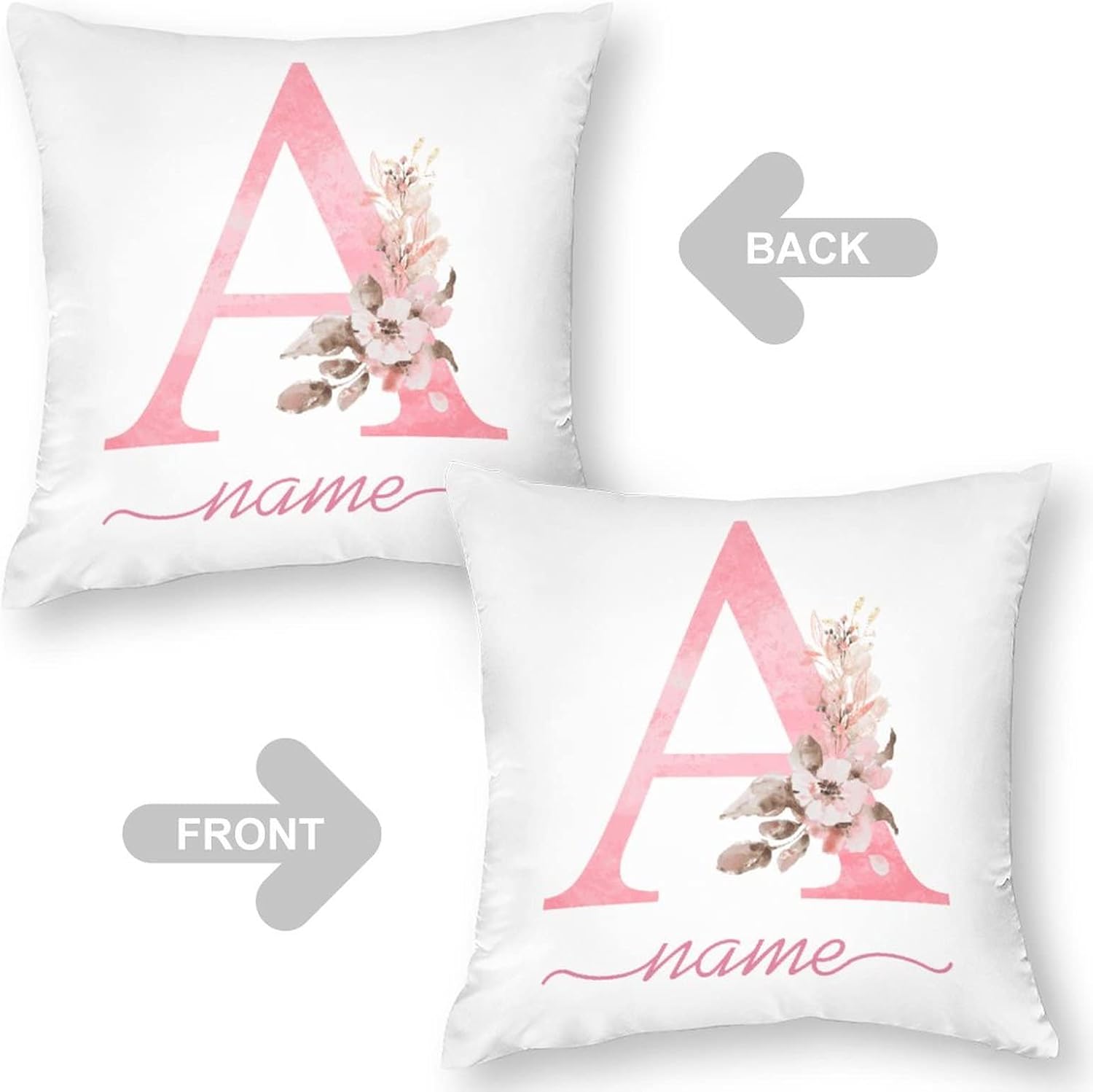 Fundas de almohada personalizadas con nombre, fundas de almohada personalizadas, fundas de almohada personalizadas con letras y flores, regalos