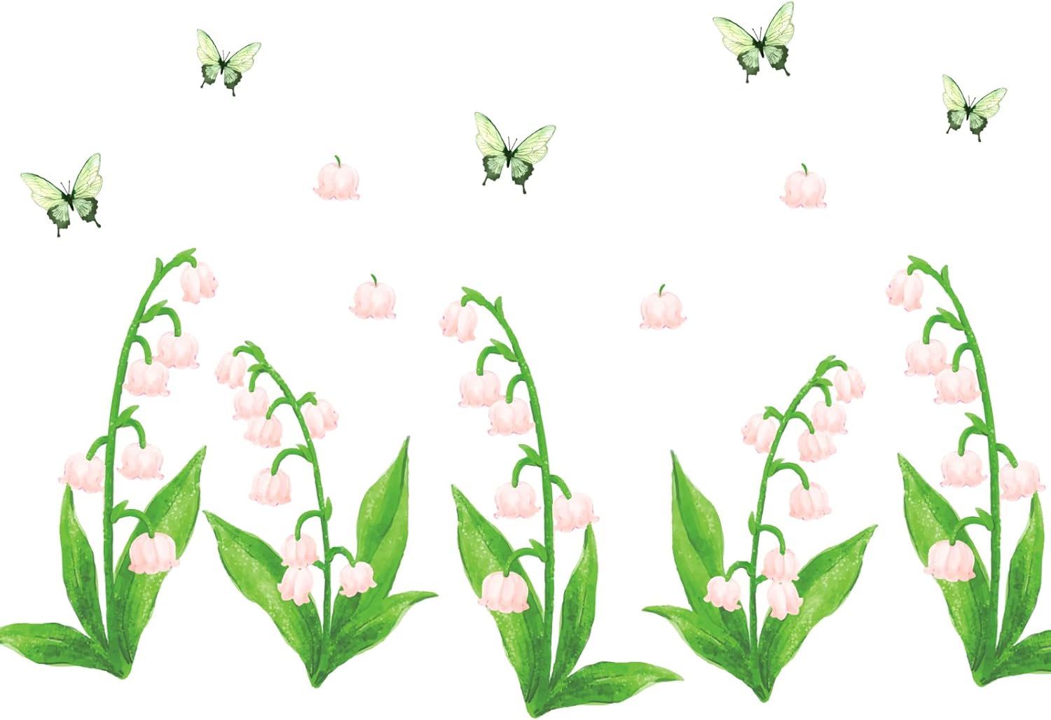 Calcomanías de pared de flores rosas y plantas verdes, calcomanías de pared de vinilo extraíble con mariposas para sala de estar, dormitorio,