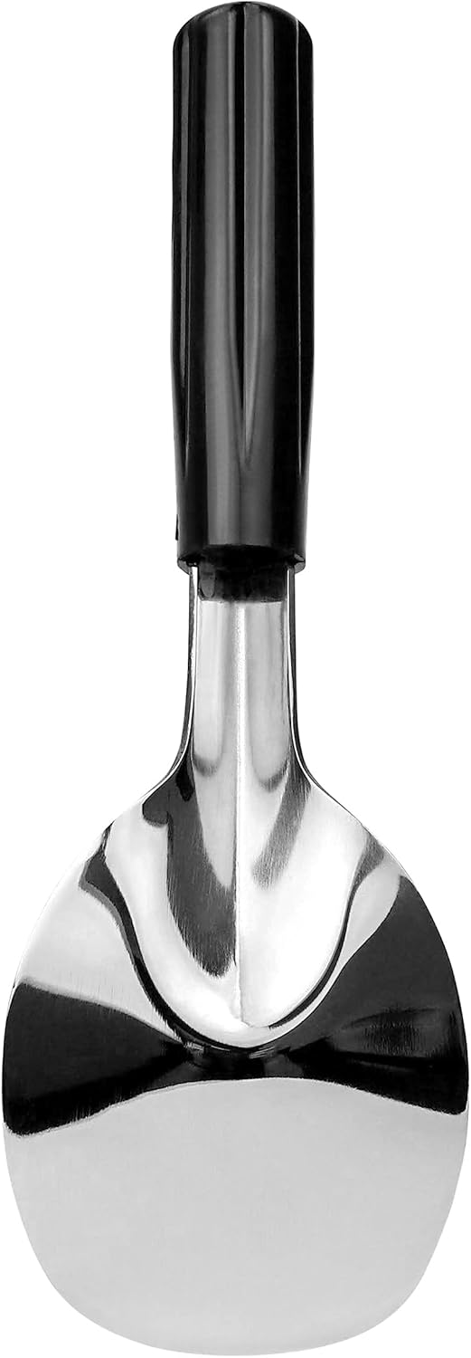 Cuchara de pala para helado con mango negro sin doblar, acero inoxidable resistente, perfecta para recoger y servir golosinas congeladas