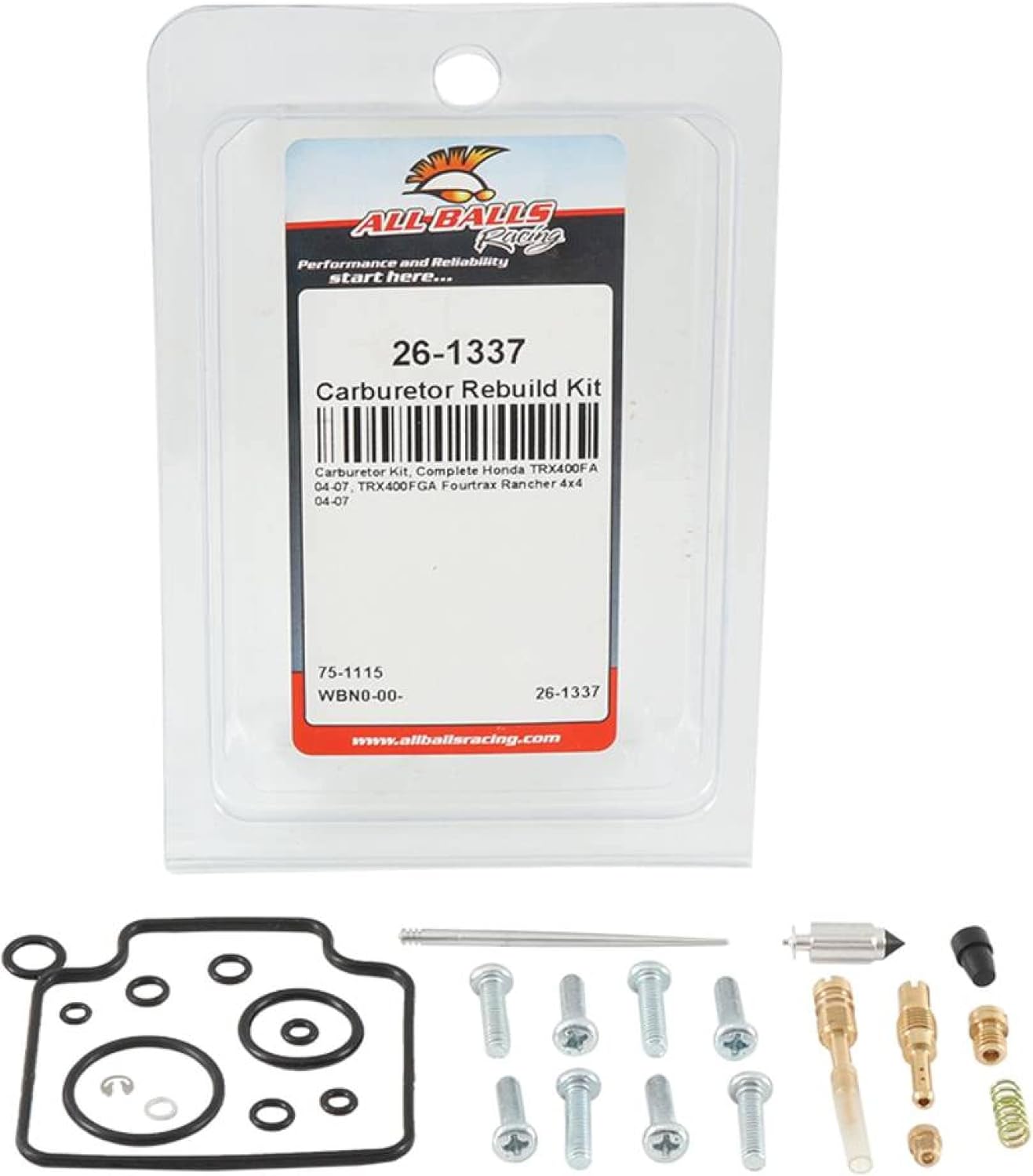 All Balls Racing Kit de reconstrucción de carburador 26-1337 compatible conrepuesto para Honda TRX400FA 2004-2007, TRX400FGA Fourtrax Rancher 4×4