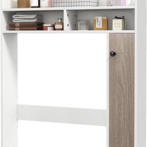 Tangkula Gabinete de almacenamiento sobre el inodoro, ahorro de espacio de baño independiente con 2 estantes ajustables, 2 estantes abiertos y 1 Tangkula Gabinete de almacenamiento sobre el inodoro, ahorro de espacio de baño independiente con 2 estantes ajustables, 2 estantes abiertos y 1