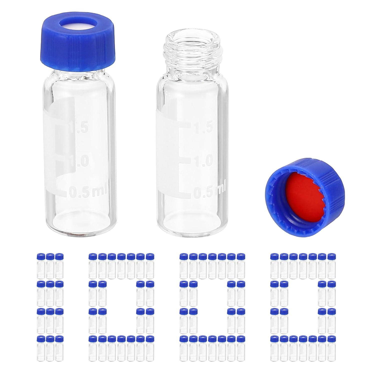 PATIKIL Vial de muestreo automático de 0.1 fl oz, paquete de 1000 viales HPLCGC 9-425 viales transparentes de laboratorio, vial de muestra, tapón de