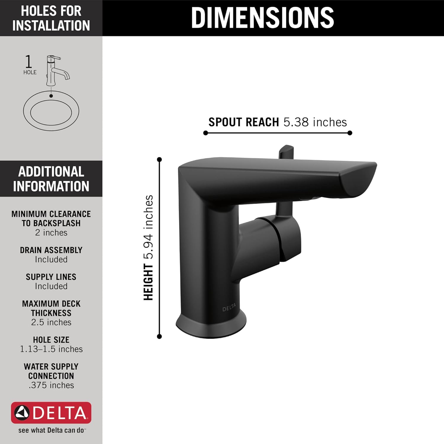 Delta Faucet Galeon – Grifo de baño negro mate, grifo de baño de un solo orificio, grifos de baño para fregadero de 1 agujero, grifo de fregadero de