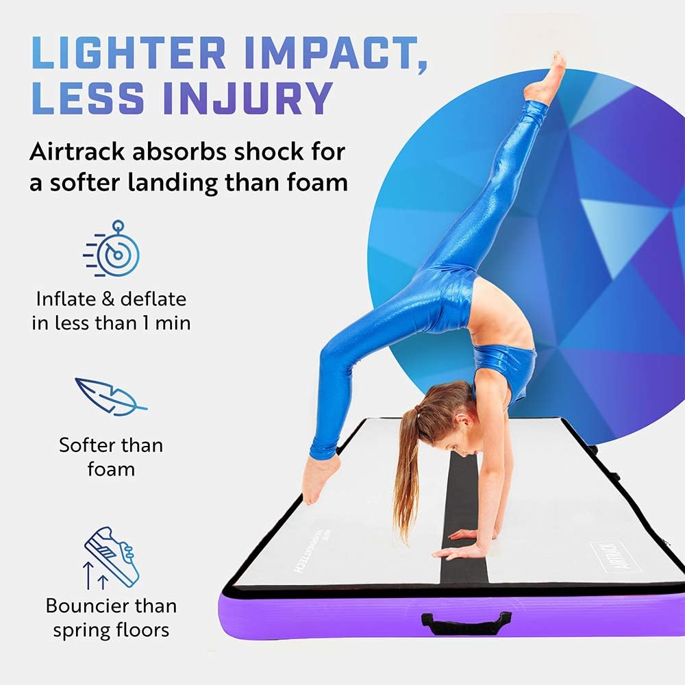 AirTrack Tapete inflable de gimnasia con bomba de aire, 3 pies, 10 pies, 13 pies, 16 pies, 20 pies, tapete de aire grueso para yoga, animadoras,